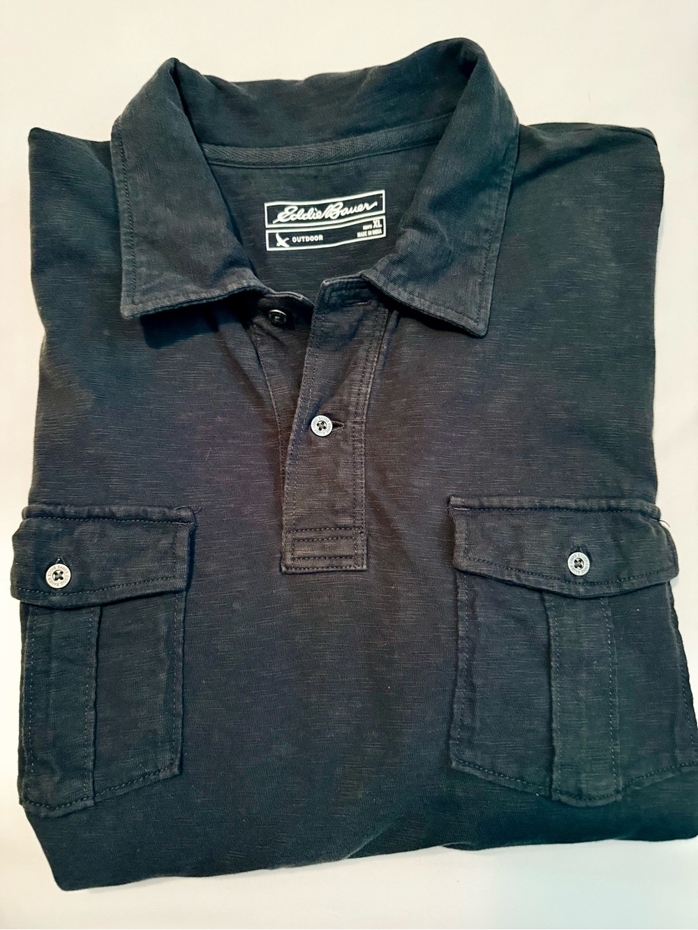 Eddie Bauer Men's Dark Charcoal Long-Sleeve Polo with Pockets